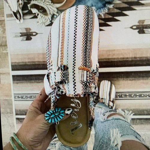 Mocassins vintage en toile – style bohème chic