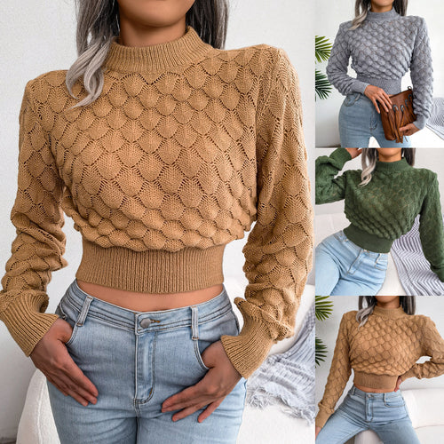 Pull femme court texturé – style chic automne-hiver